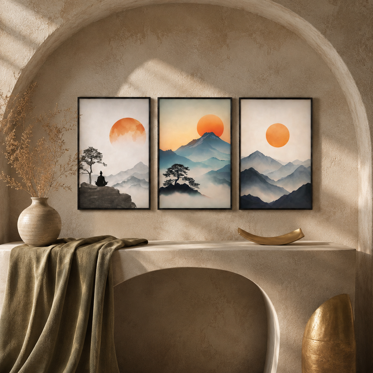 Amber Horizon — Mountain Landscape Framed Wall Art | GH-F005