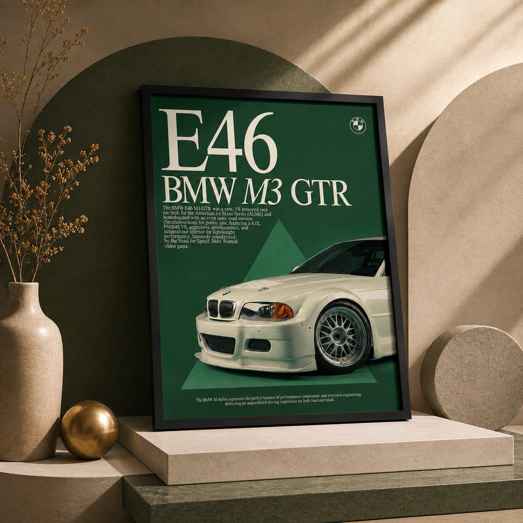 Green Machine — BMW E46 M3 GTR Automotive Framed Wall Art | GH-F037