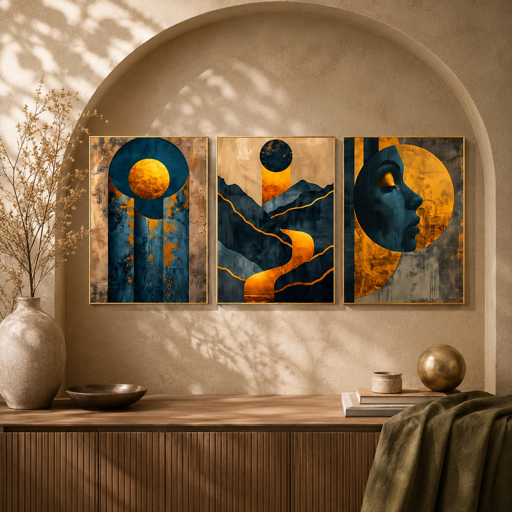 Gilded Eclipse — Celestial Abstract Framed Wall Art | GH-F018