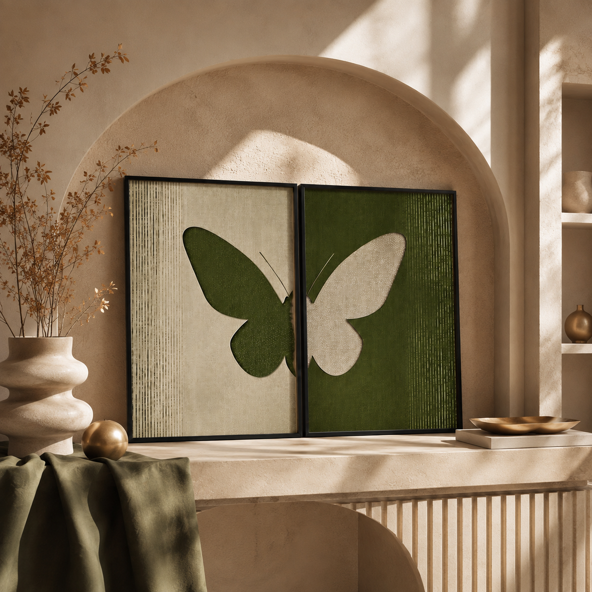Olive Wings — Butterfly Framed Wall Art Set | GH-F006
