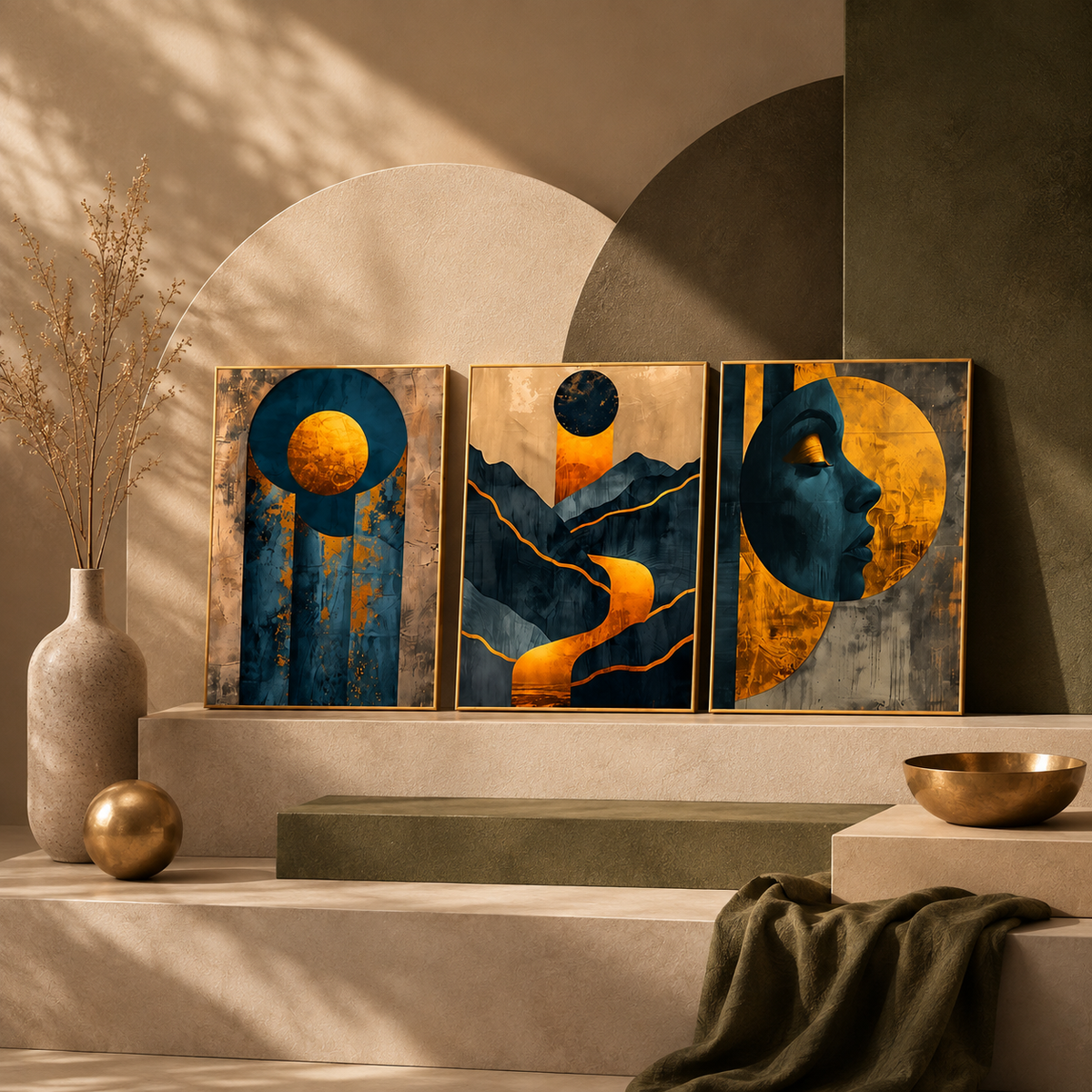 Gilded Eclipse — Celestial Abstract Framed Wall Art | GH-F018