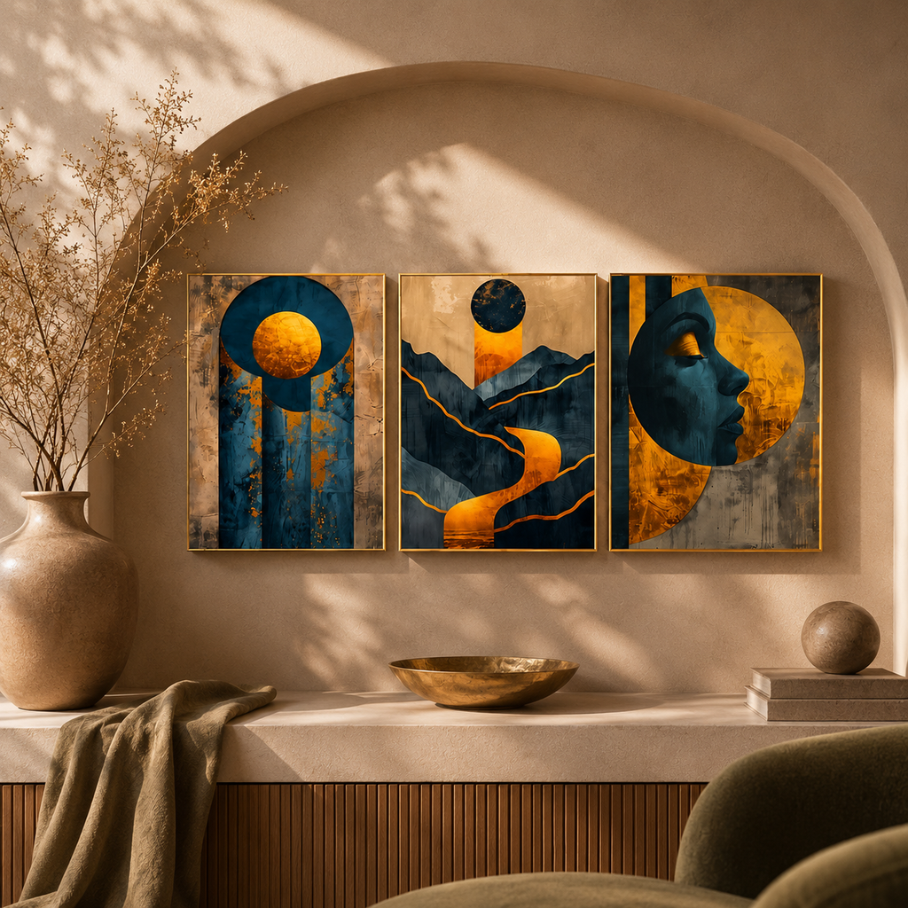 Gilded Eclipse — Celestial Abstract Framed Wall Art | GH-F018
