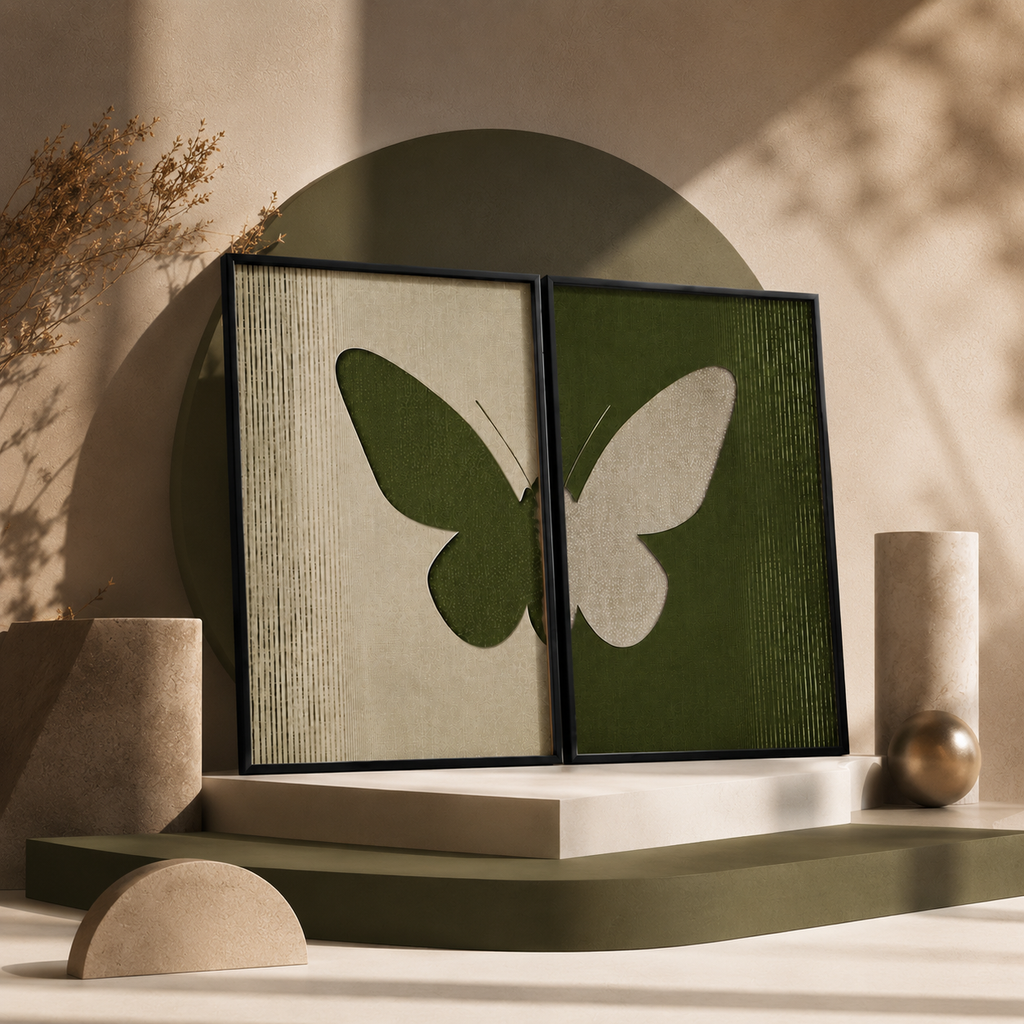 Olive Wings — Butterfly Framed Wall Art Set | GH-F006