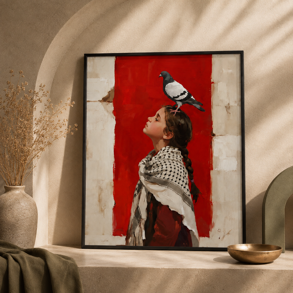 Crimson Dove — Symbolic Portrait Framed Wall Art | GH-F013