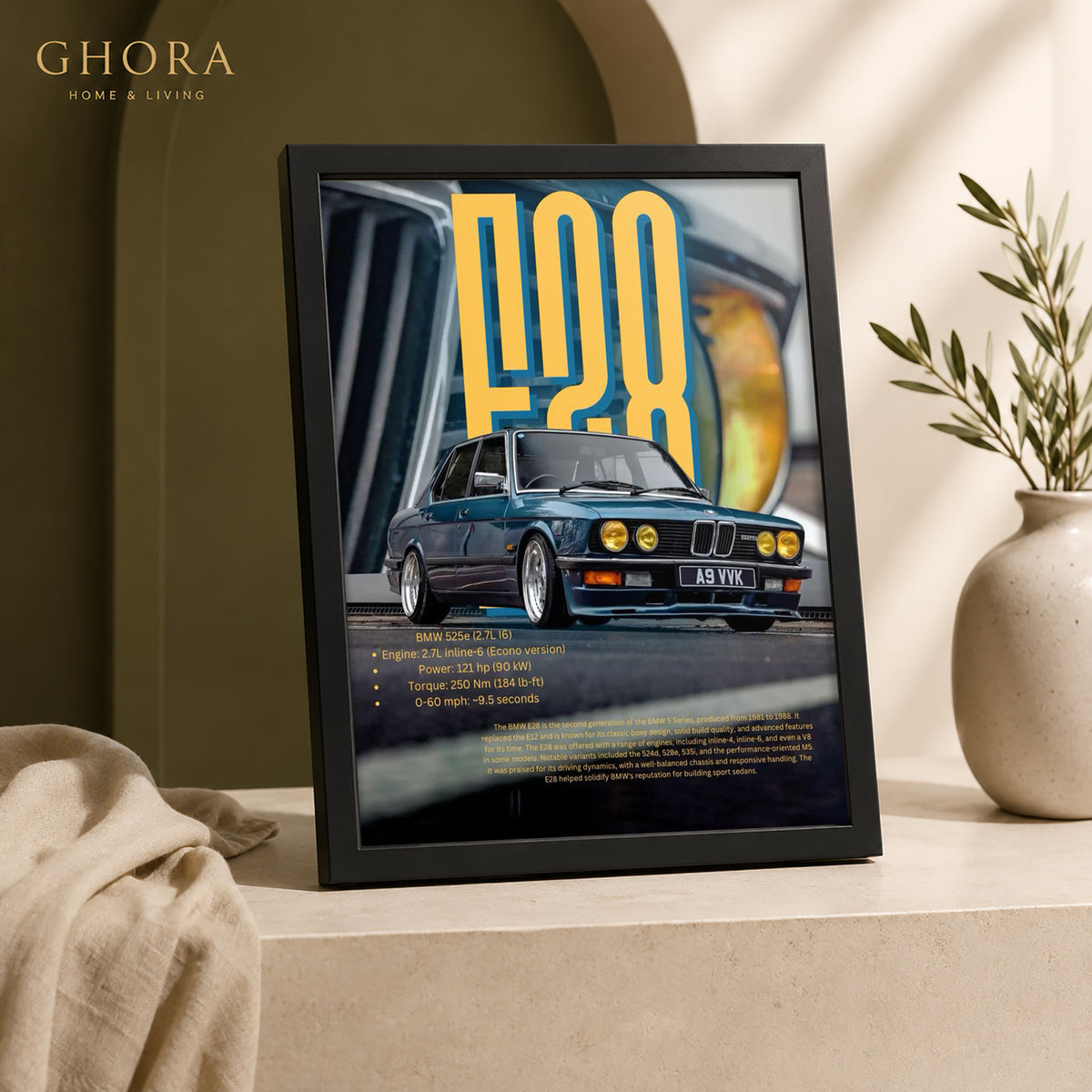 E28 Retro — BMW E28 Automotive Framed Wall Art | GH-F166