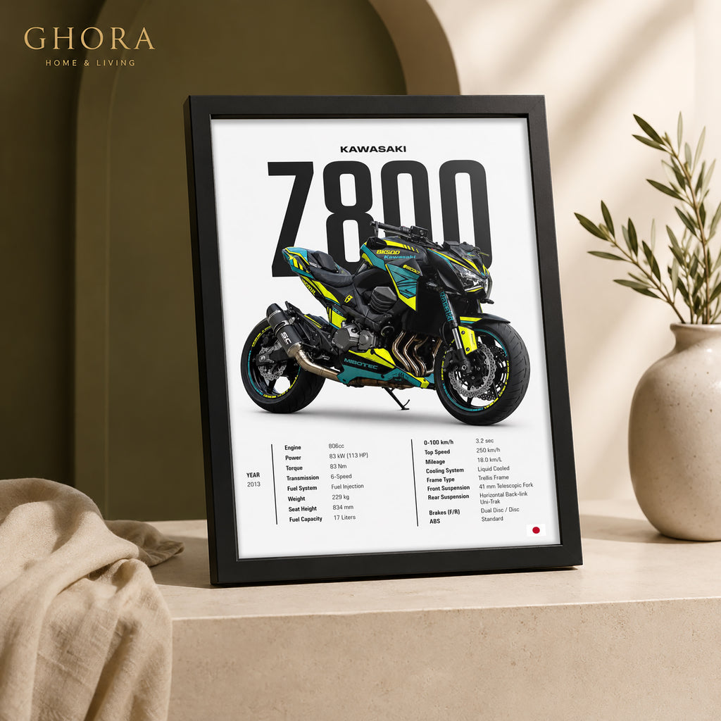 Z800 Spec — Kawasaki Z800 Motorcycle Framed Wall Art | GH-F199
