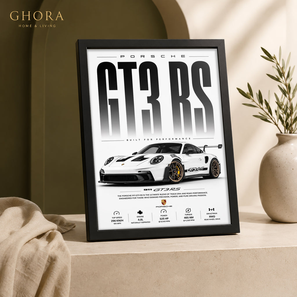 GT3 RS White — Porsche GT3 RS Automotive Framed Wall Art | GH-F216