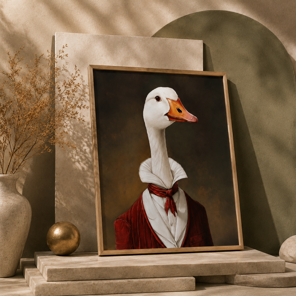 Crimson Gentleman — Whimsical Goose Portrait Framed Wall Art | GH-F027