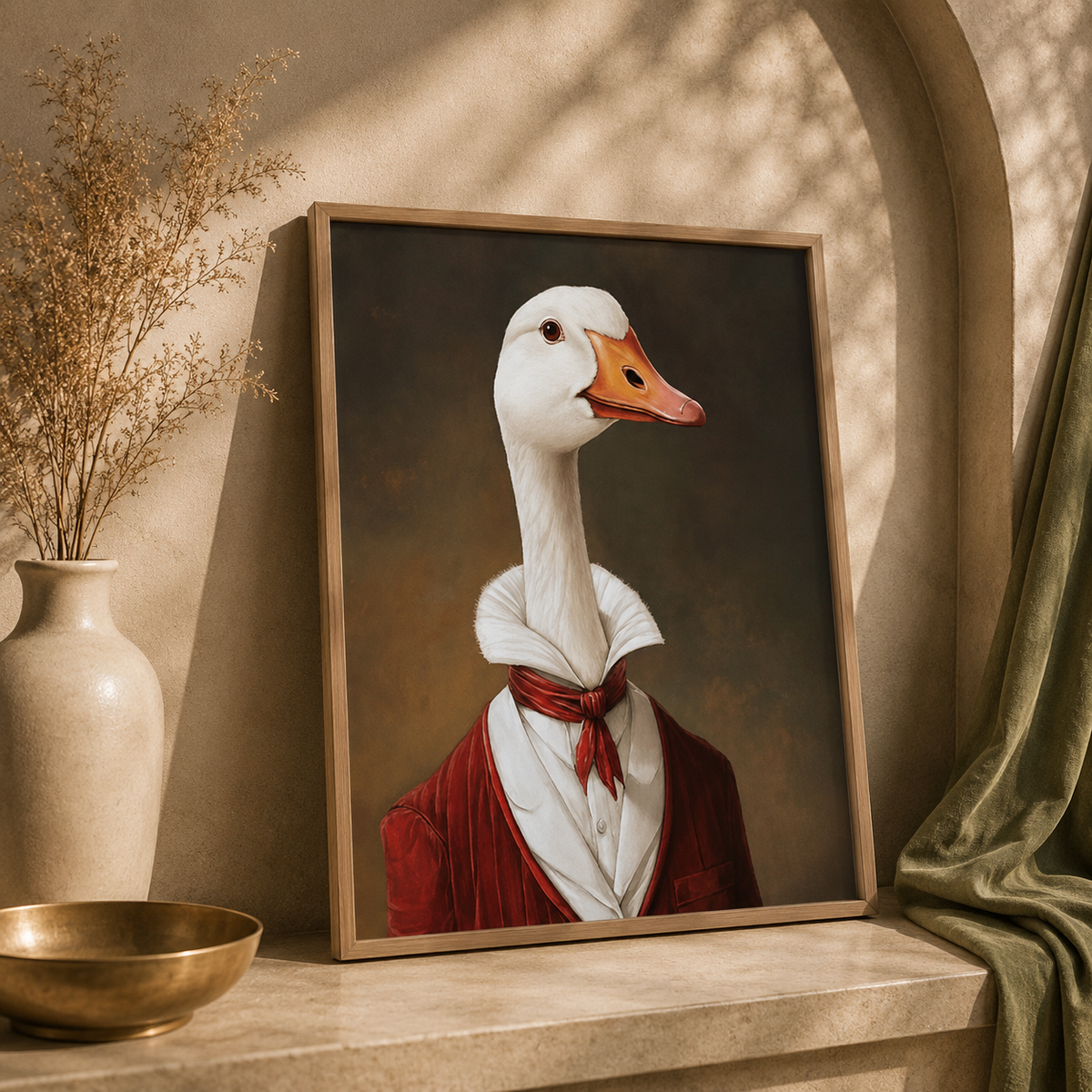 Crimson Gentleman — Whimsical Goose Portrait Framed Wall Art | GH-F027