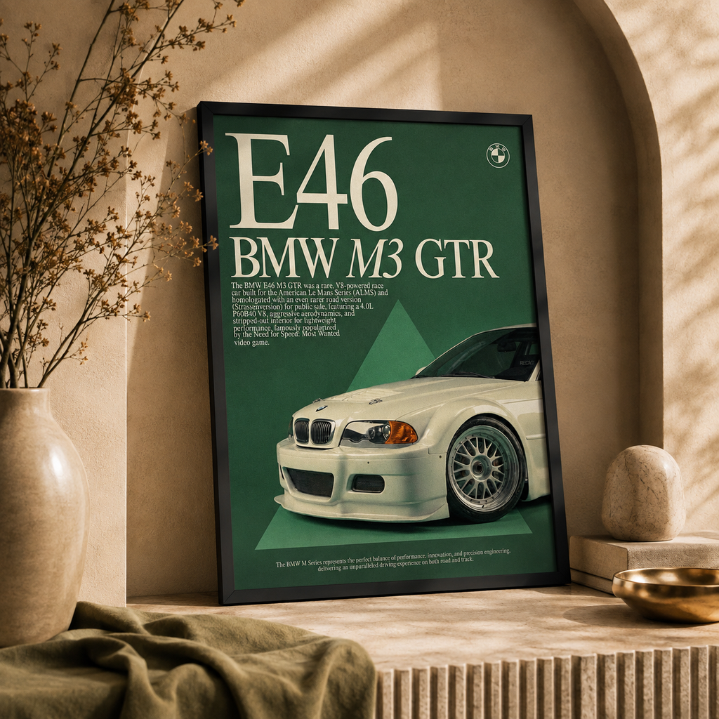 Green Machine — BMW E46 M3 GTR Automotive Framed Wall Art | GH-F037