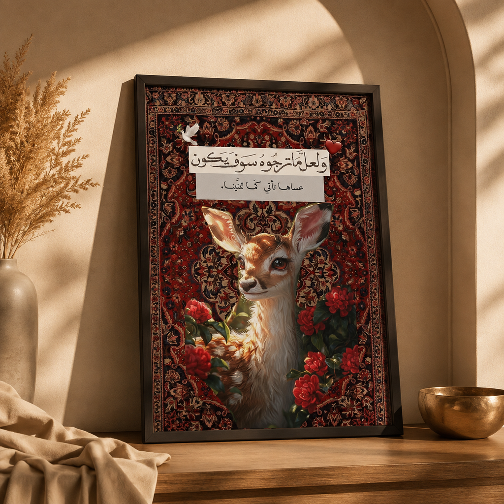 لوحة وعد منسوج — غزال وعبارة عربية | GH-F021