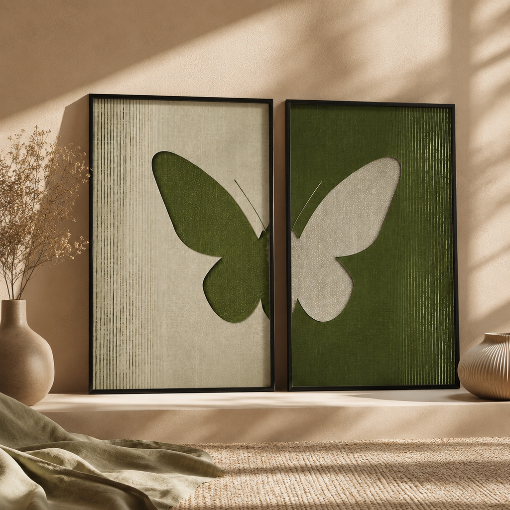 Olive Wings — Butterfly Framed Wall Art Set | GH-F006