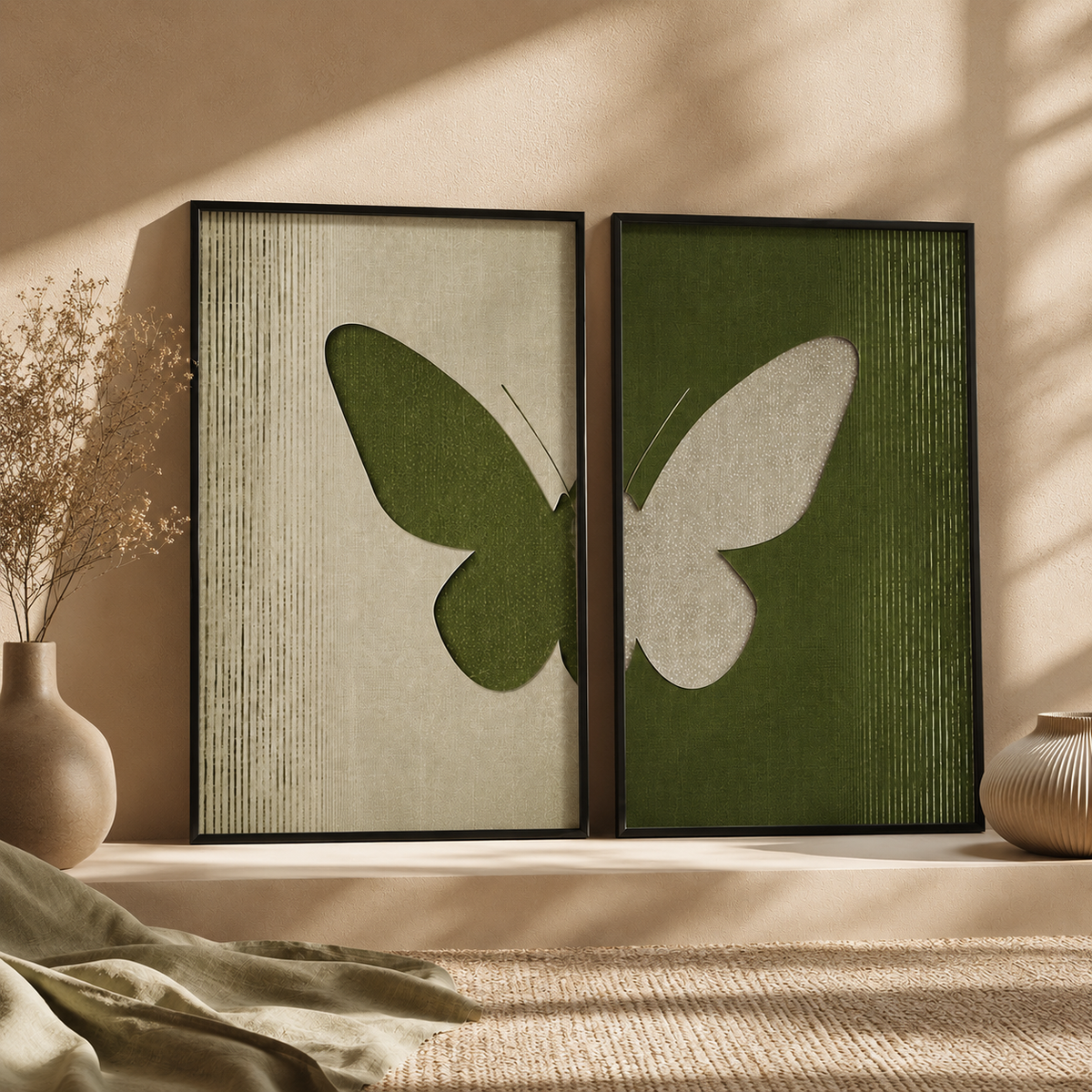 Olive Wings — Butterfly Framed Wall Art Set | GH-F006